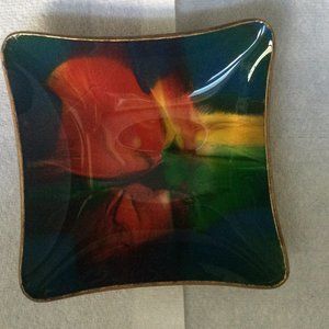 Vintage Seetusee Genuine leather backed glassware Mayfair bowl colorful